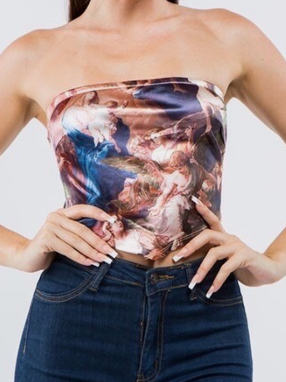 Whimsical Bear Dance Strapless Satin Art-Print Bandeau Renaissance Angels, Med